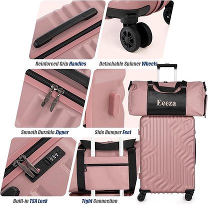 Luggage Sets Suitcase Sets 5 Piece Luggage Sets Suitcase with ABS Hard Shell Lightweight TSA Lock and Double Rotatable Detachable Wheels(RoseGold,20"/24"/28"/DB/TB)