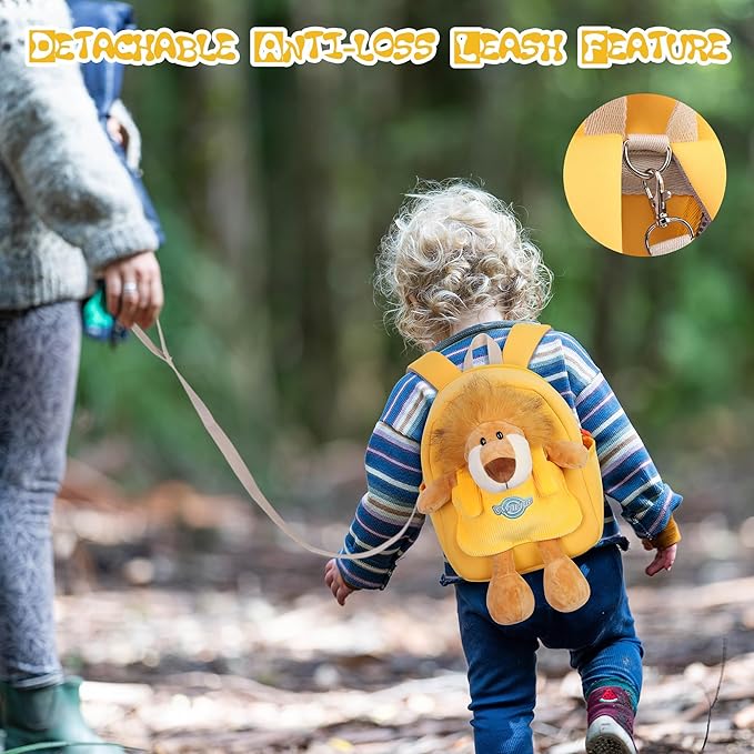 Small Lion Toddler Backpacks with Soft Dolls & Leash, Preschool Backpack with Stuffed Animals for School Travel, 2 3 4 5 6 Year Old