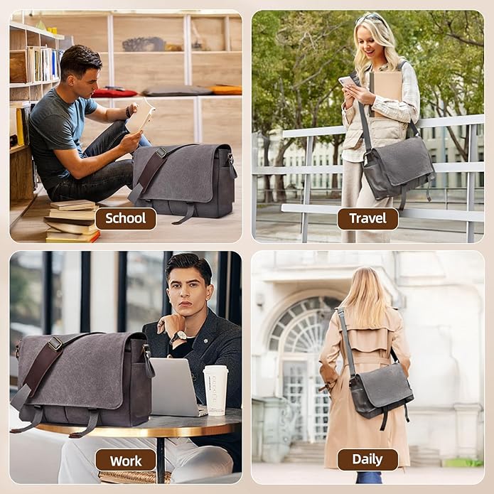 Messenger Bag for men Laptop Bag UnisexRetro Canvas Bag14-15.6 inches Casual single shoulder bag For Work College Travel