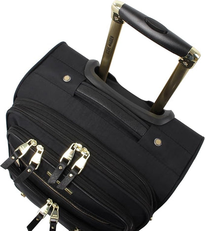 Steve Madden Designer-Gepckkollektion Leichter Softside-Koffer fr Damen und Herren strapazierfhige 50,8 cm groe Tragetasche mit 4 rollenden Spinner-Rdern, Peek-a-boo Black, 20in, Carry on Bag With