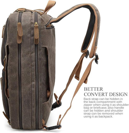 CoolBELL Laptop Messenger Bag Vintage Shoulder Bag Convertible Backpack Retro Briefcase Versatile Travel Bag Fits 17.3 Inch Laptop For Men Business (Waxed Canvas Brown)