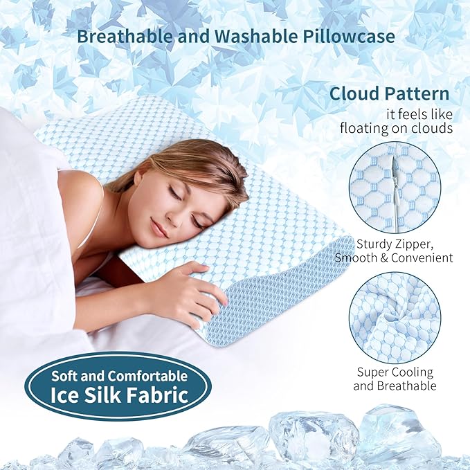 Cervical Pillow for Neck Pain Relief, Contour Memory Foam Pillows for Sleeping, Odorless Ergonomic Pillow Adjustable Orthopedic Cooling Pillow Bed Pillow Neck Support for Side Back Stomach Sleepers