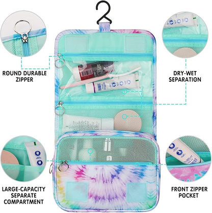 Kids Hanging Toiletry Bag for Girls, Travel Toiletry Bag for Teen Girls Tie Dye Cosmetic Makeup Waterproof Wash Bag Traveling Toiletries