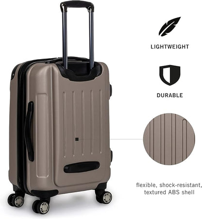 Kenneth Cole REACTION Renegade Luggage Expandable 8-Wheel Spinner Lightweight Hardside Suitcase, Champagne, 28-Inch Checked