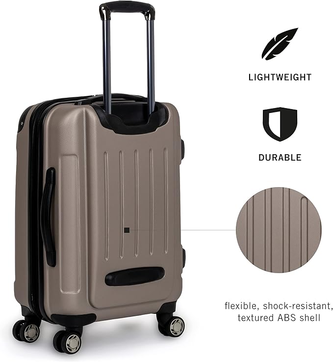 Kenneth Cole REACTION Renegade Luggage Expandable 8-Wheel Spinner Lightweight Hardside Suitcase, Champagne, 24-Inch Checked