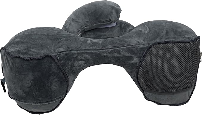 Inflatable Travel Neck Pillow for Airplane & Long Flights | 360° Cervical Support | Ultra-Compact & Lightweight with Washable Velour Cover | Easy Manual Pump Inflation