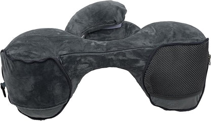 Inflatable Travel Neck Pillow for Airplane & Long Flights | 360° Cervical Support | Ultra-Compact & Lightweight with Washable Velour Cover | Easy Manual Pump Inflation
