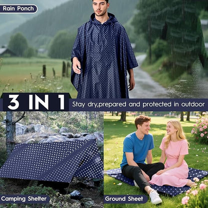 Bruvoalon 3-in-1 Rain Poncho with 1/4 Zip & Chest Pocket, Waterproof, Sunshade, Ground Mat for Adults & Youth Emergency