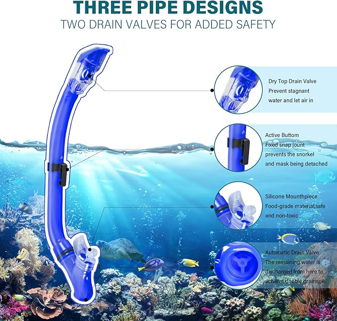 Kids Snorkeling Set Children Mask Fin Snorkel Set Snorkeling Gear Snorkel Mask + Adjustable Swimming Kids Flippers+ Dry Snorkel Tube + Travel Bags
