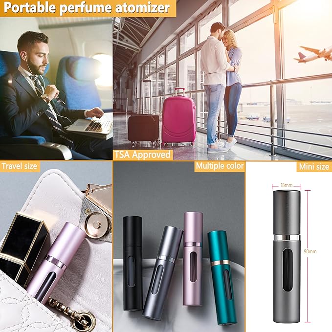 Travel Perfume Atomizer - 5ML Pocket Refillable Spray Bottle, Perfume Bottle for Women and Men (Gray)