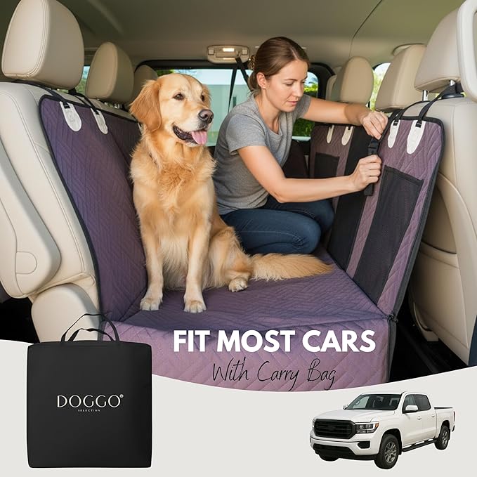 – Back Seat Pet Cover for Dogs, Premium Dog Hammock for Car with Hard Bottom | XL, Waterproof & Washable | Dog Car Seat Cover for Large | Fits Large SUV, Trucks (Brown)