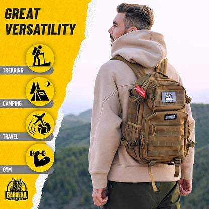 25 L Tactical Backpack: durable military-style backpack with MOLLE system for daily carry, travel, gym, hiking, hunting, camping, and outdoor sports. (COYOTE BROWN)