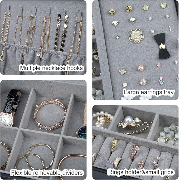 Travel Jewelry Box Jewelry Storage Case Jewelry Suitcase for Women and Men 2 Layer Jewelry Organizer Box with Removable Tray (Black)