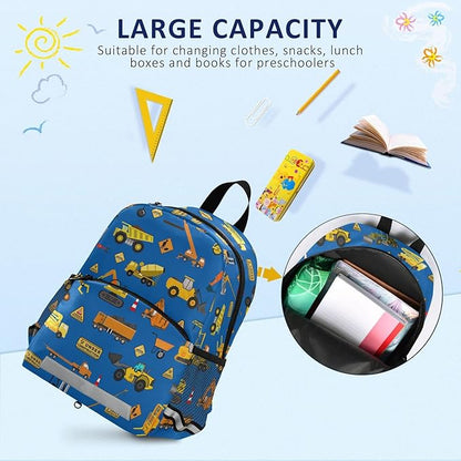 Construction Kid's Toddler Backpack for Boys Girls Preschool Nursery with Safety Leash (01148)