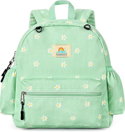 STEAMEDBUN Corduroy Toddler Backpack for Girls 2-4: Kids backpack for Boys Girls - 12 inch Preschool Kindergarten Backpacks - Daisy