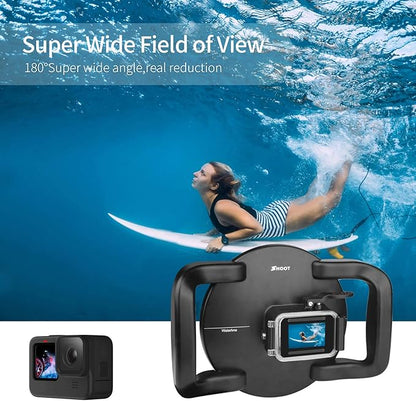 SHOOT Dome Port for GoPro Hero 13/12/11/10/9 Black - Upgraded Coating Film for Anti-Scratch, Dual Handle Stabilizer Floating Grip, Overall Waterproof Case - Shoot Over Underwater Photos/Videos