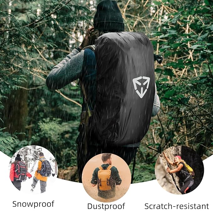 Backpack rain cover, waterproof backpack rain cover, suitable for 30L-70L backpacks, reinforced cross buckle, 2000mm waterproof level,Black (M)