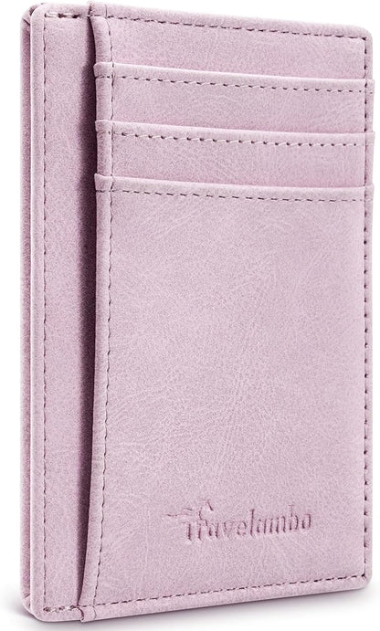 Travelambo Slim Wallet Front Pocket Minimalist Leather RFID Blocking Medium Size