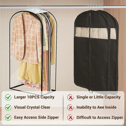 Garment Bags for Hanging Clothes 40” Long, Ultra Clear Suit Bags for Closet Storage, Moving Organization, Travel Covers with 10" Gussets for Coat, Dress, Shirt and Sweater - 2 PCS