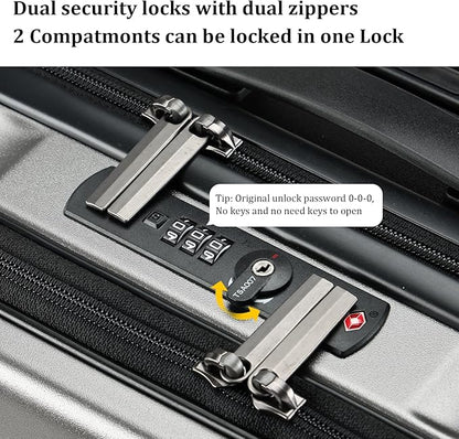 16 Inch Carry On Luggage with 2 Compartments for 14” & 15” Laptop, 16.14*8*17.12” Rolling Briefcase, Lightweight Hardshell ABS+PC Suitcase with Spinner Silent Wheels, for Business Trip, Dark Gray