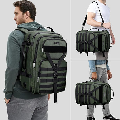 WITZMAN Carry On Travel Backpack for Men Large Convertible 45L Fit 17 Inch Laptop Backpack 3 in 1 Bag for Airline Approved(B688 Army Green)