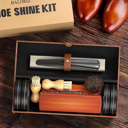 Shoe Polish Kit, 13PCS Leather Shoes Shine Kit for Men with Black Brown Neutral Polish, Mink Oil, Horsehair Brushes for Leathers Boot Care as Mens Dad Christmas Gifts Ideas