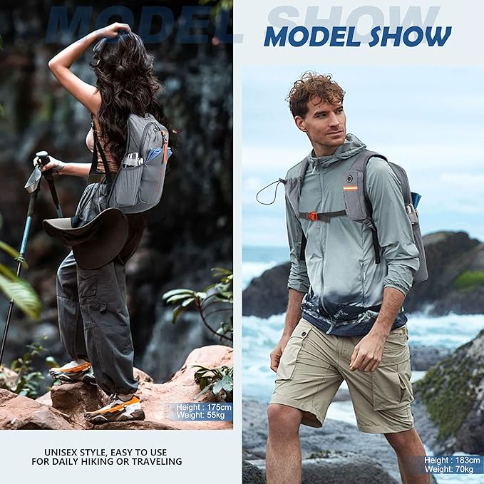 15L Small Hiking Backpack for Men Women Foldable Packable Back Pack Ultralight Hiking Daypack for Travel Camping Outdoor, Gray