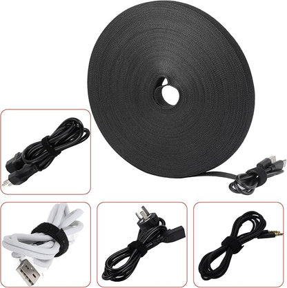 Hook and Loop Strips Roll 1/2 inX125 Yd, Black Reusable Cable Ties Double Sided Straps Tape Wrap Fasteners for Home Organization (25 Yd X 5 Rolls)