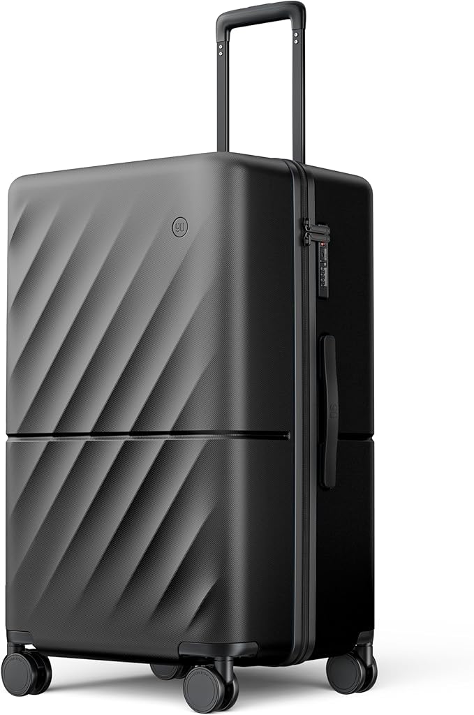 NINETYGO Trunk Luggage 26 Inch, Medium Checked Luggage with Double Spinner Wheels, Anti-Burst Zipper, Hard Case PC Suitcase, Lightweight Travel Luggage, TSA Approved (Onyx Black, Hudson)