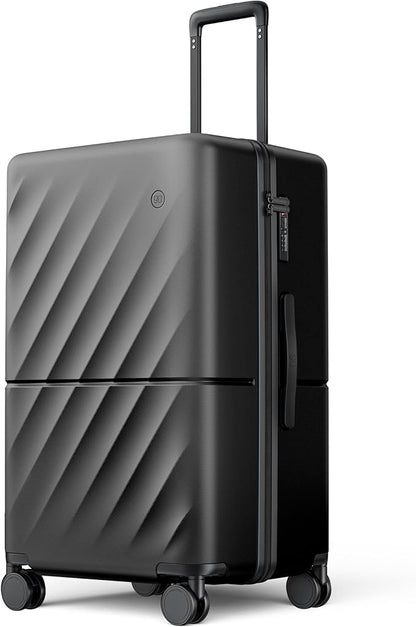 NINETYGO Trunk Luggage 26 Inch, Medium Checked Luggage with Double Spinner Wheels, Anti-Burst Zipper, Hard Case PC Suitcase, Lightweight Travel Luggage, TSA Approved (Onyx Black, Hudson)