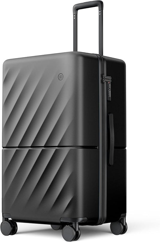 NINETYGO Trunk Luggage 26 Inch, Medium Checked Luggage with Double Spinner Wheels, Anti-Burst Zipper, Hard Case PC Suitcase, Lightweight Travel Luggage, TSA Approved (Onyx Black, Hudson)