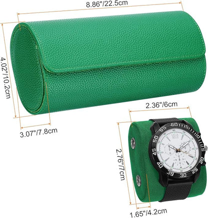 HARFINGTON Watch Roll Travel Case 3 Slot Portable Leather Watch Case for Men and Women, Watches Storage Organizer with Removable Pillow for Traveling, Display, Textured Green