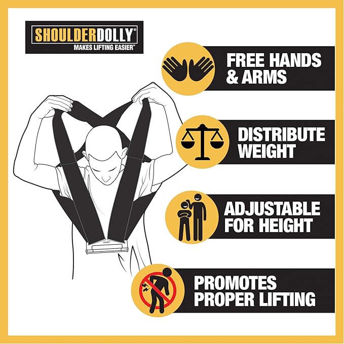Shoulder Dolly Moving Straps - Lifting Strap for 2 Movers - Move, Lift, Carry, And Secure Furniture, Appliances, Heavy, Bulky Objects Safely, Efficiently, More Easily Like The Pros - LD1000