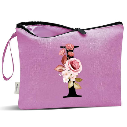 Vavabox A-Z Personalized Makeup Bag, Birthday Gifts for Women Mom, Gifts for Best Friend, Bride Bridesmaid Cosmetic bag (I, Purple)