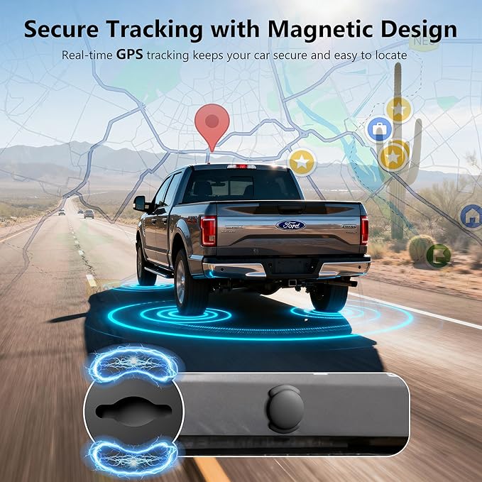 Mini GPS Tracker for Vehicles, Cars, Kids, Pets – Location Tracking Device with Long Battery, Portable Personal GPS Tracker, No Monthly Fee, Compatible with Android (Android Black)