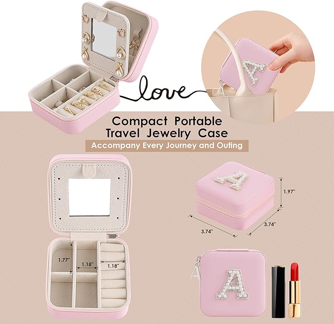 Birthday Gifts for Her, Initial Jewelry Box, Small Travel Jewelry Organizer, Graduation & Bridesmaid Gifts
