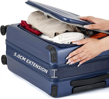 29 Inch Luggage, Top Opening Airline Approved ABS+PC Hard Shell Suitcases with Silent Wheels, TSA Lock,Front Pocket and Wet-dry Separated Six-piece Set (Dark Blue, 29 Inch)