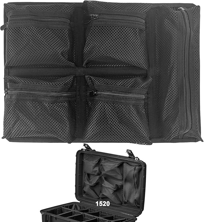 LAFENLIN UPGRADED Lid Organizer for Pelican 1520 Case, 5 Mesh Pockets Storage Organizer, Fits Camera Cases, Diving Dry Boxes, Hard Cases & Toolboxes, Includes Velcro, Durable, Thickening Mesh