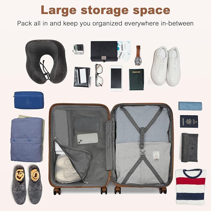Kono Expandable 28 Inch Large Checked Luggage: ABS+PC Hardside Trolley Travel Case - Hard Shell Suitcase with TSA Lock, Black Brown