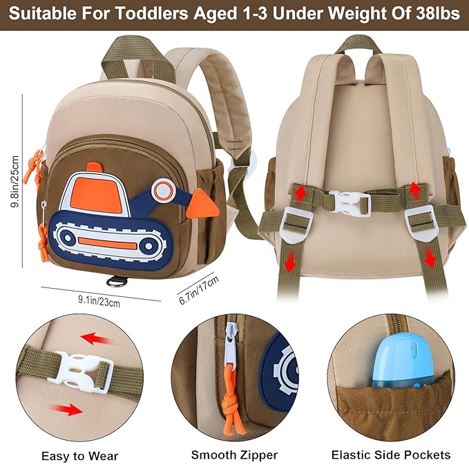 Accmor Toddler Leash Backpack, Cute Excavator Bag with Anti Lost Wrist Link, Children Safety Walking Harness Kids Travel Essential Mini Rucksack Back Pack with Strap Tether for Baby Boys