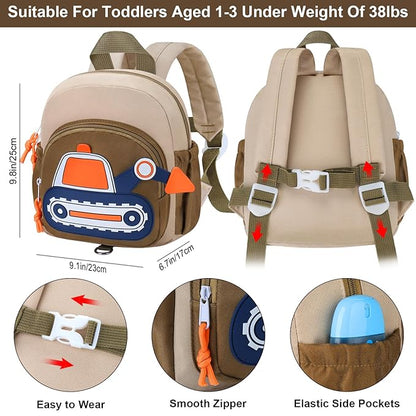 Accmor Toddler Leash Backpack, Cute Excavator Bag with Anti Lost Wrist Link, Children Safety Walking Harness Kids Travel Essential Mini Rucksack Back Pack with Strap Tether for Baby Boys