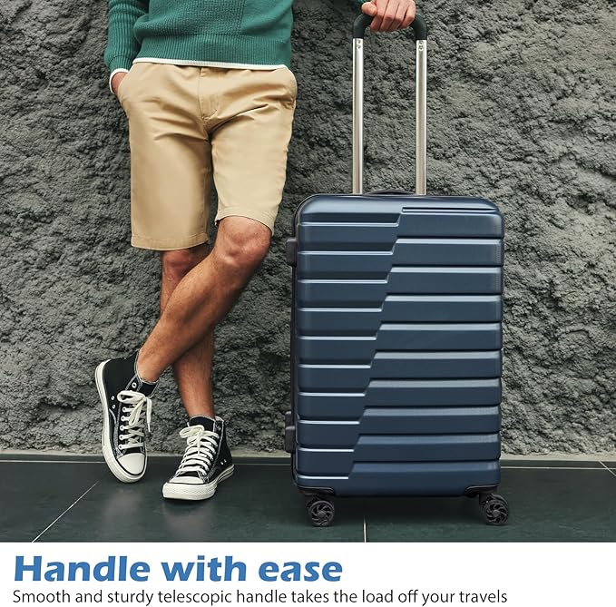 Coolife Medium Checked Luggage with Spinner Wheels Hardside Suitcase TSA Lock Telescopic Handle(Brown)