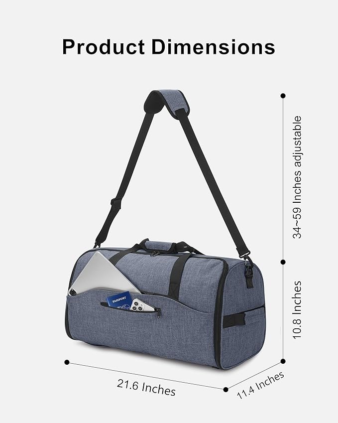 NPBAG Convertible Garment Duffle Bags for Travel - Carry on Garment Bag, Suit Bag for Men & Women, 3 in 1 Foldable Travel Duffle Backpack with Shoulder Strap (Woven Blue)