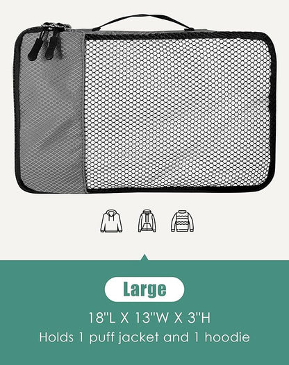 4-Piece Packing Cubes Travel Accessories Set for Suitcases - Luggage Organizer Bags with Double Zipper - Mesh Top - Large - Dark Grey