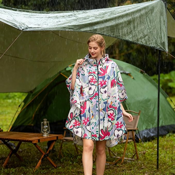 Hooded Rain Ponchos for Adult - Rain Coat and Rain Jacket with Waterproof Pocket and Zipper