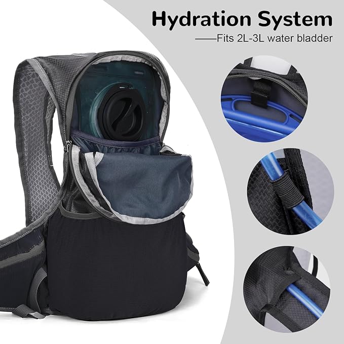 12L Small Hiking Backpack with Adjustable Chest Strap for Men, Running Backpack with Phone Pocket, Black