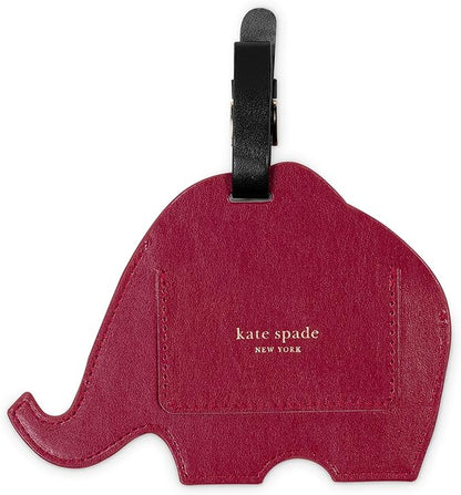 kate spade new york Round Red Vegan Leather Luggage Tag for Women, Durable Suitcase ID Tag (Elephant)
