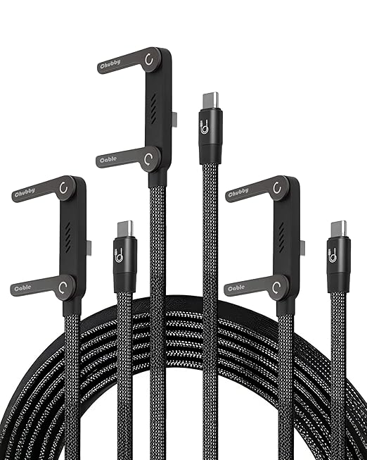 chubbycable StandLite 240W Braided Fast Charge Cable with Built-in Phone Stand T-Shaped Foldable Durable USB-C Cord 90 Degree USB C Cable Right Angle Multi-Functional Charger Cord (3PCS)