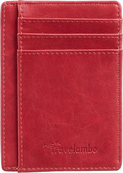 Travelambo Slim Wallet Front Pocket Minimalist Leather RFID Blocking Medium Size