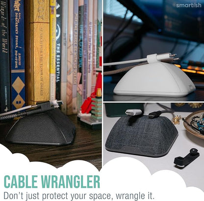 Smartish® Magnetic Cord Holder - Cable Wrangler Organizer Stocking Stuffer with Magnet Clips for Charger Management on Desktop, Nightstand for USB-C + Lightning - Snow Day White